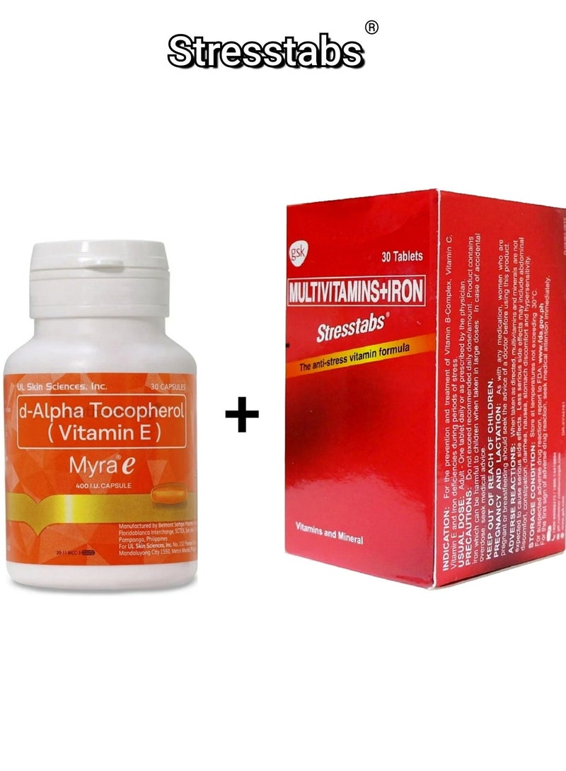 سترس تابس Stresstabs Multivitamin + Iron 30 tablets and Miraye capsules 400 IU of Vitamin E 30 capsules - Image 2